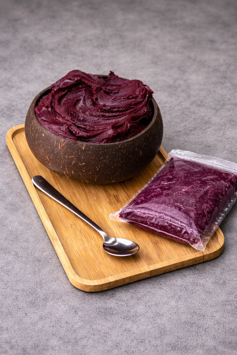 imagen de bol de Açaí preparado con Açaí congelado, Açaí congelado auténtico de Brasil en España