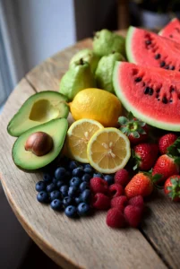 imagen de frutas sobre una mesa para ilustrar ¿Qué frutas tienen menos azúcar? Ranking actualizado