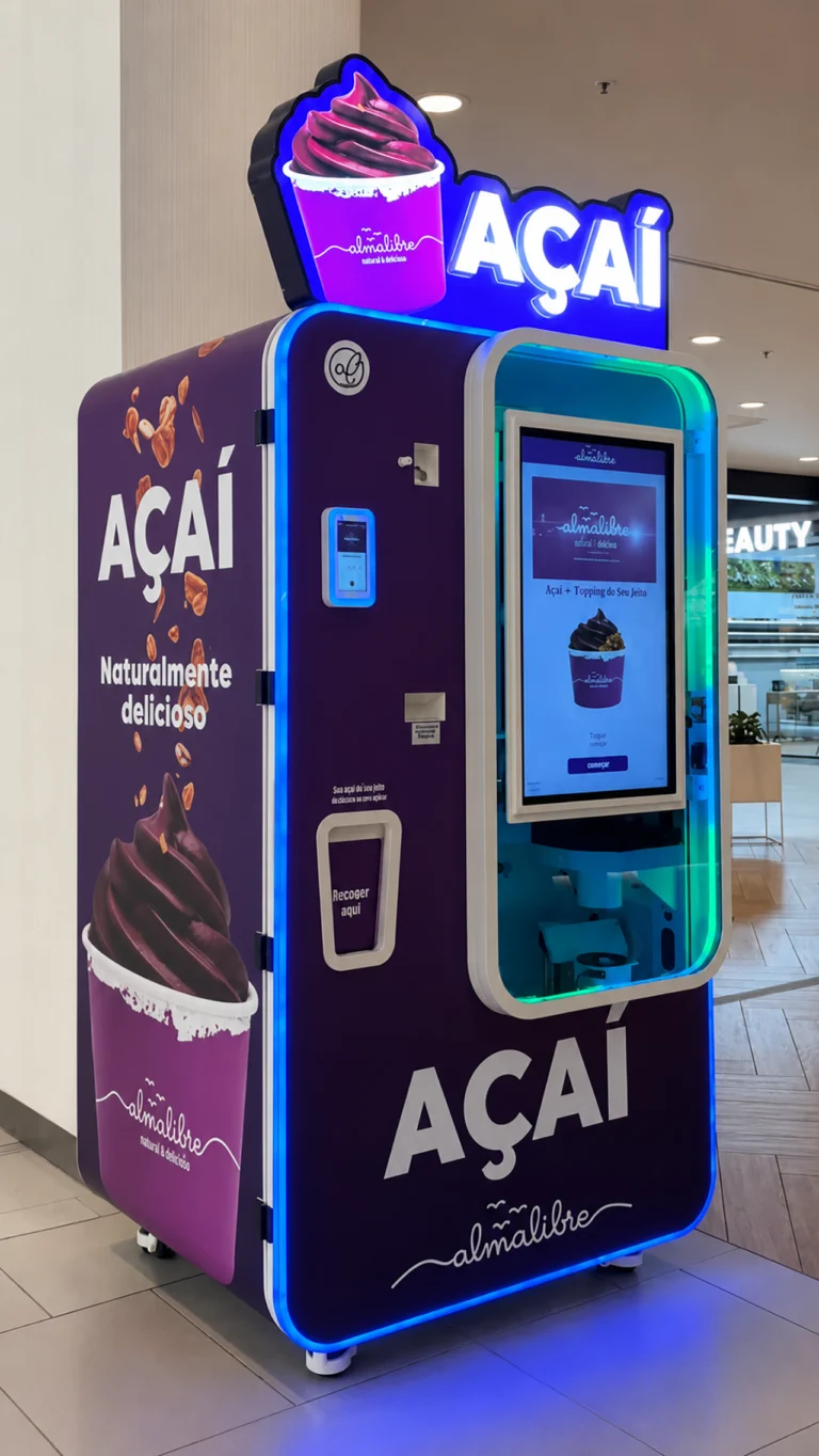 foto de una maquina de açaí vending premium para su oferta de franquicias automatizadas